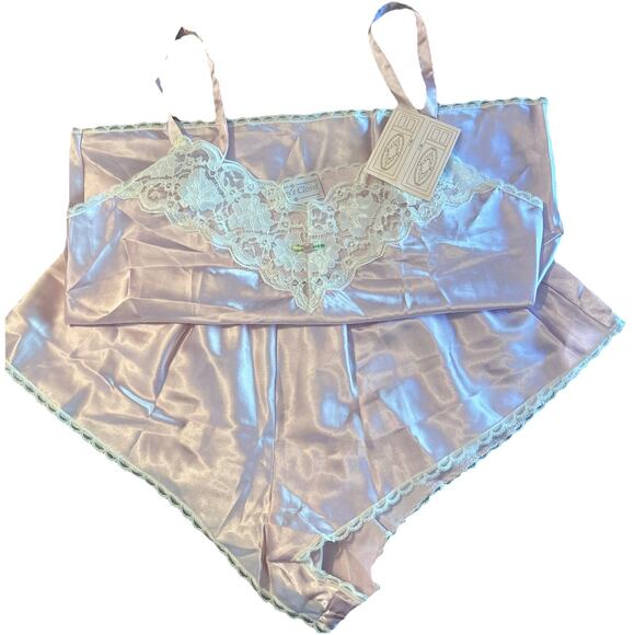Lot 3 Vintage 80s Two Piece Lingerie Silky Pajama Sets Tops & Shorts Med - Picture 2 of 11